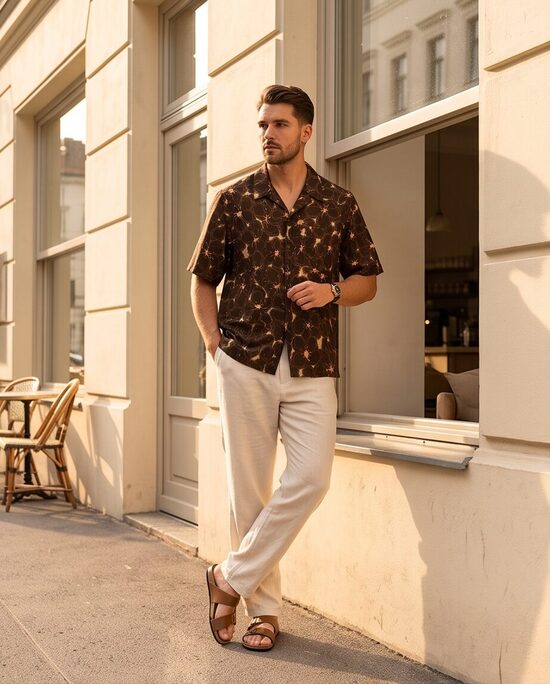 River Island Studio rakstaina īsroku krekls (L) – Jauns ar birku