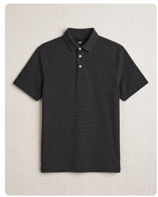 H&M Polo krekls – melns ar smalkām svītrām (S, Slim Fit)