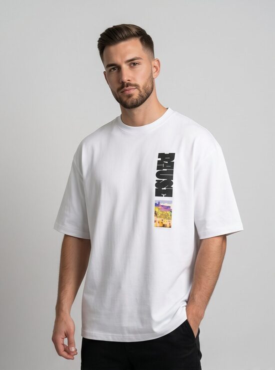 H&M Relaxed Fit balts T-krekls “PAUSE” – L